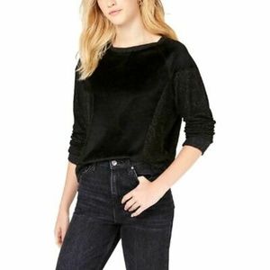 Hippie Rose Juniors Velvet Raglan Sweatshirt Black